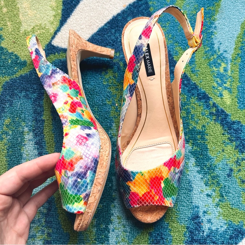 Alex Marie Mutlicolor and Cork Sandal Heel, sz 8